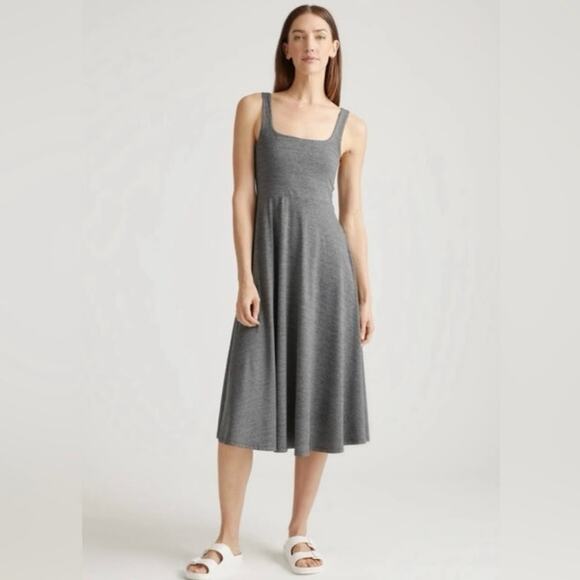 Quince Flowknit Breeze Fit & Flare Dress Charcoal Gray Medium - Picture 1 of 6